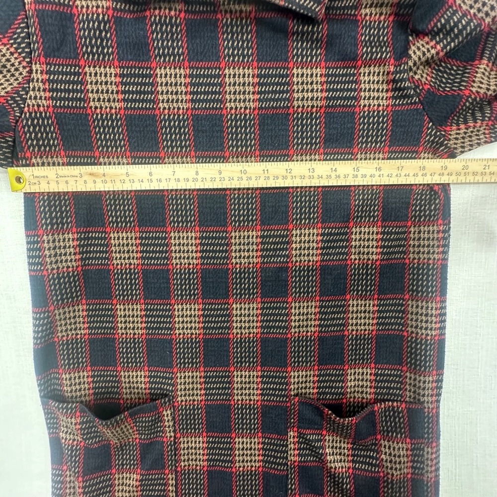Zara Woman Plaid Mock Neck Sheath Dress Size Large Short Sleeve Pockets Knit L - Picture 7 of 9